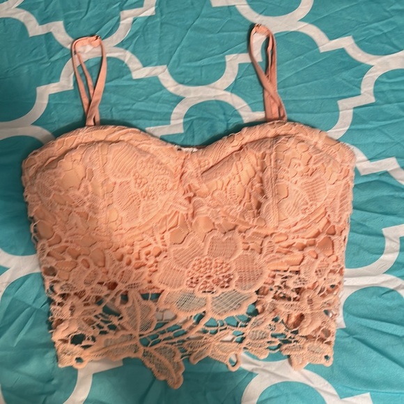 festival boho pink crochet crop top cami size S - Picture 2 of 4